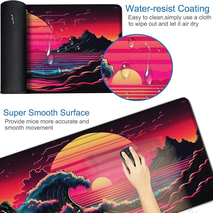 Mouse Pad, 31.5x15.7 inch Large Extended Computer Keyboard Mouse Mat, Water - Image 3