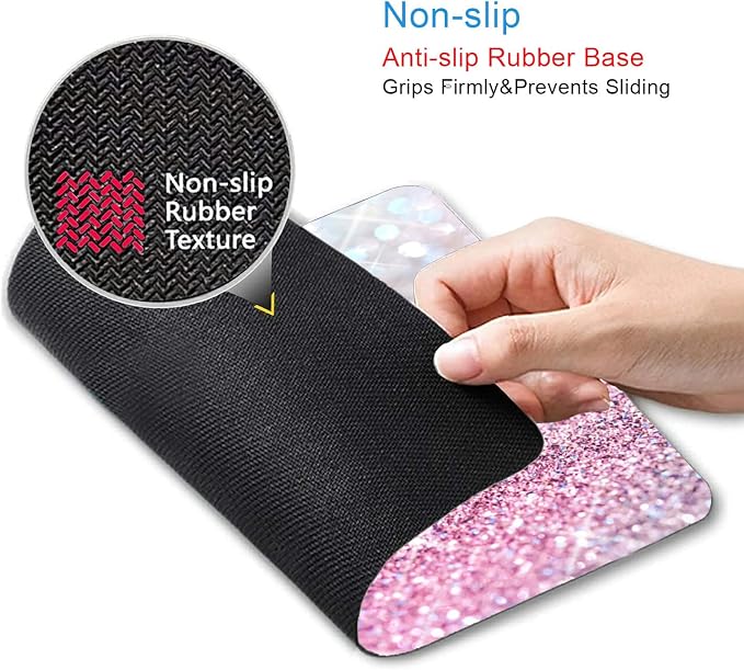 IMAYONDIA Pink Blue Sparkly Mouse Pad Cute, Rectangle Non-Slip Rubber Glitter - Image 3
