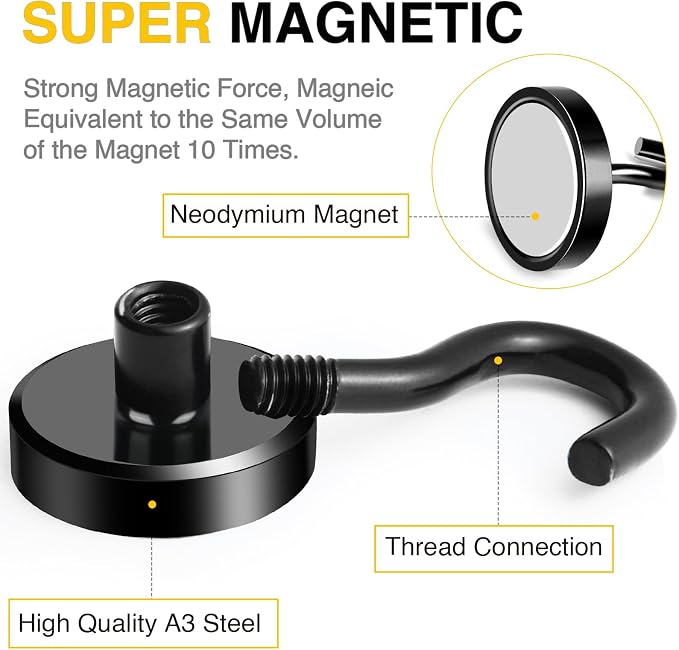 DIYMAG Black Magnetic Hooks, 50 LB Heavy Duty Magnet - Image 3