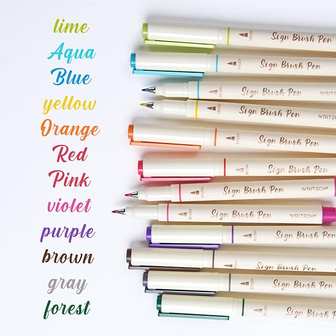 WRITECH Brush Tip Marker Pens: Artist Markers Flexible Tip Water Based 12ct - Image 2