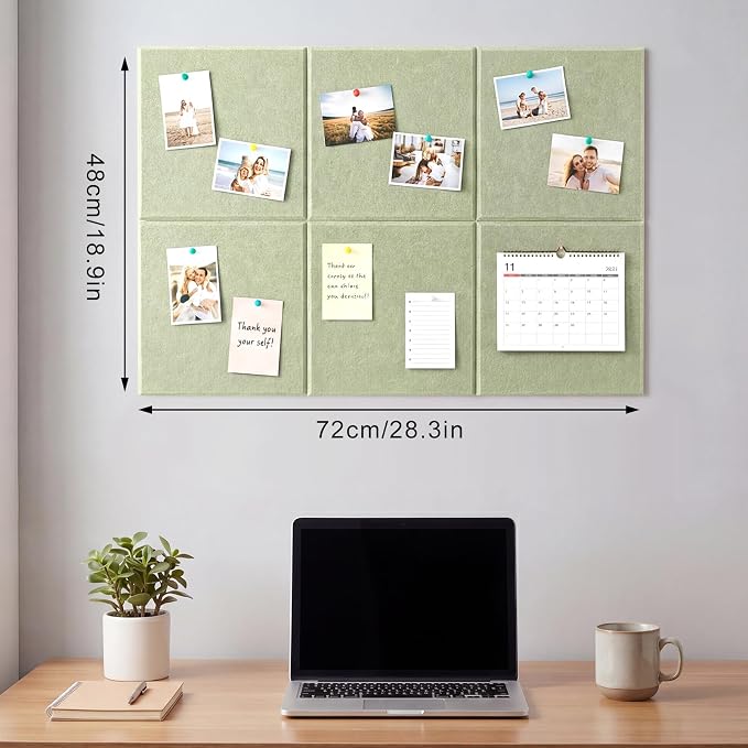 Thboxes Large Cork Board 28" x 19", 6 Pack Felt Wall Tiles - Image 2