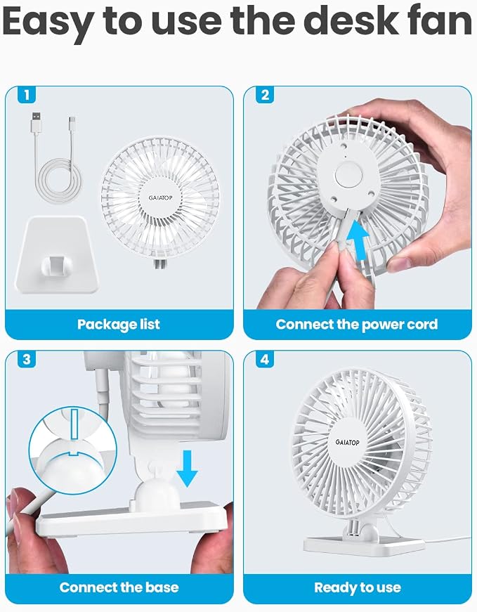 Gaiatop USB Desk Fan, Small But Powerful, Personal Portable Quiet 3 Speeds - Image 4