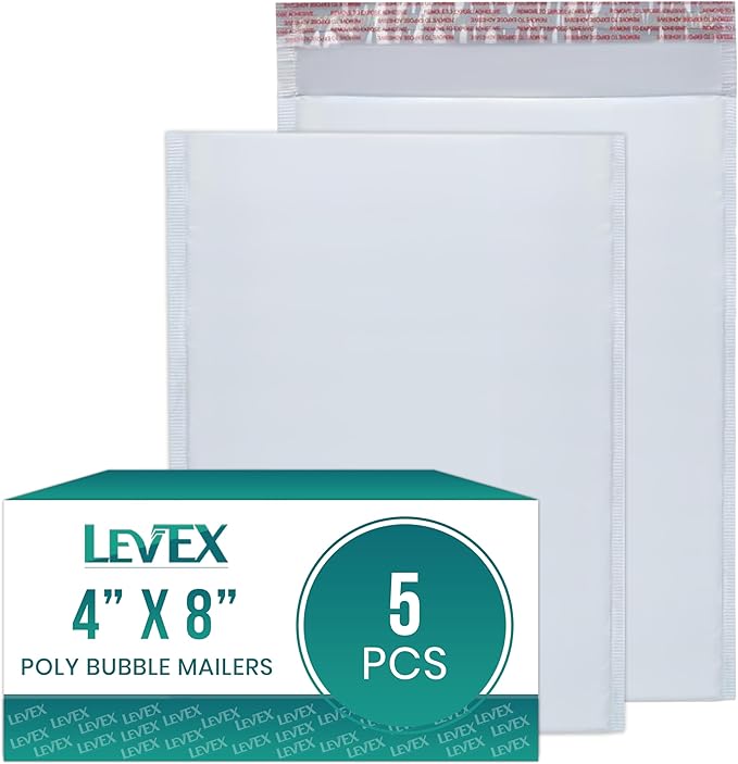 Levex - #000 4" x 8" [5 Pack] Poly Bubble Mailers, Padded Envelope Mailers, Packing Envelope & Mailing Bags for Shipping-DeskLoop Office
