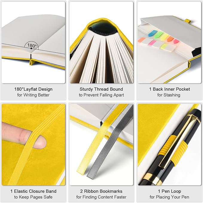 Lined Notebook Journal for Women Men, 312 Numbered Pages B5 Thick Leather Journals for Writing, Daily Diary Journal for Work School, Hardcover College Ruled Notebook, Butterfly Flower Notebook, Yellow-DeskLoop Office