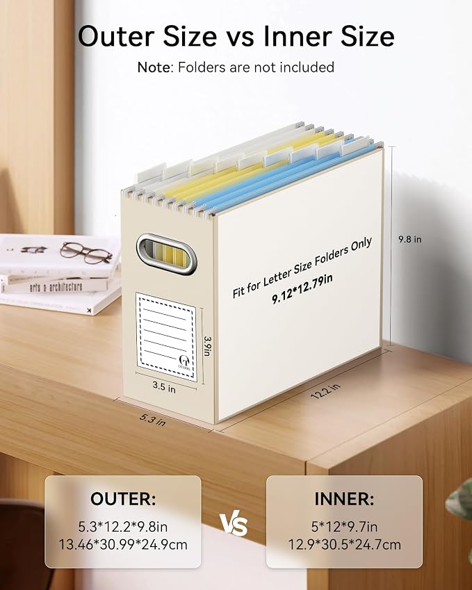 Oterri File Organizer Box, Portable Collapsible Cardboard File Folder Organizer - Image 2