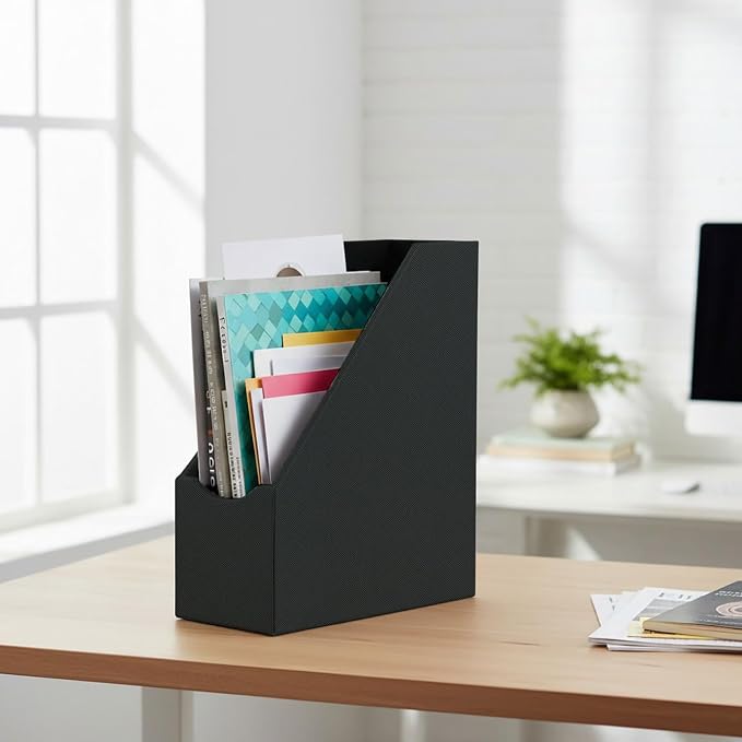 UnionBasic Magazine File Holder, Leatherette Desktop Document Organizer - Image 3