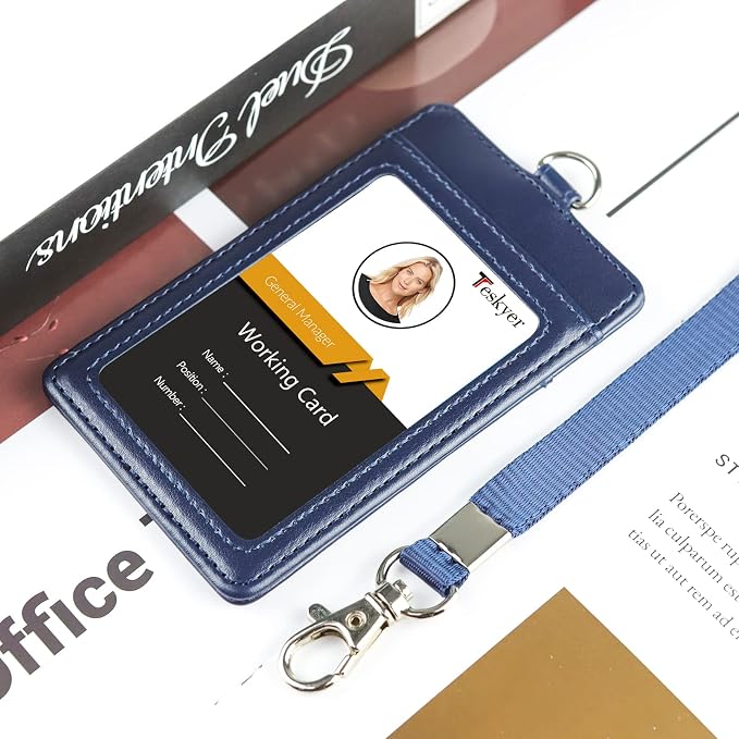Teskyer Badge Holder with Lanyard, Leather ID Name Badge Card Holder with - Image 8