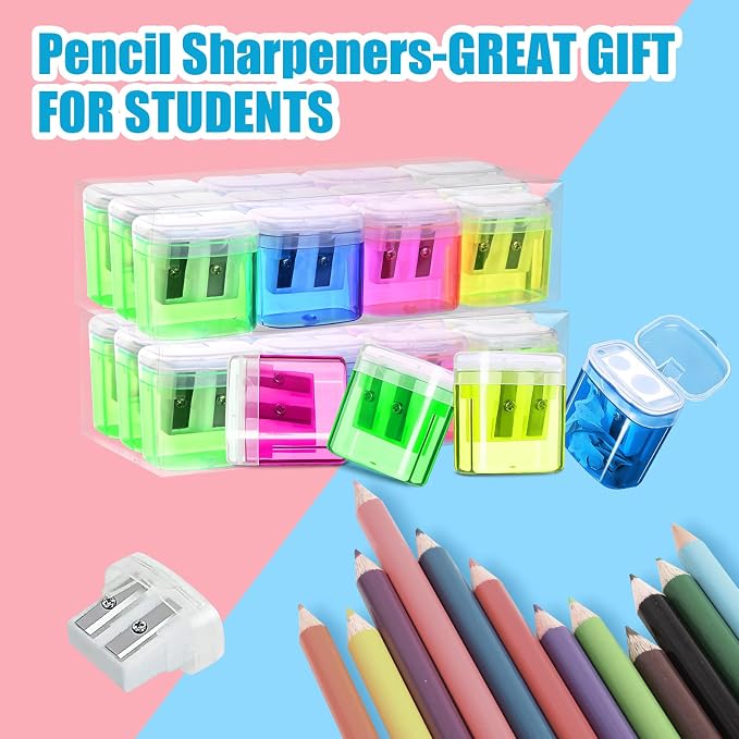 OCHIDO 100 Pack Pencil Sharpeners Bulk, School Supplies Double Hole Sharpener - Image 5