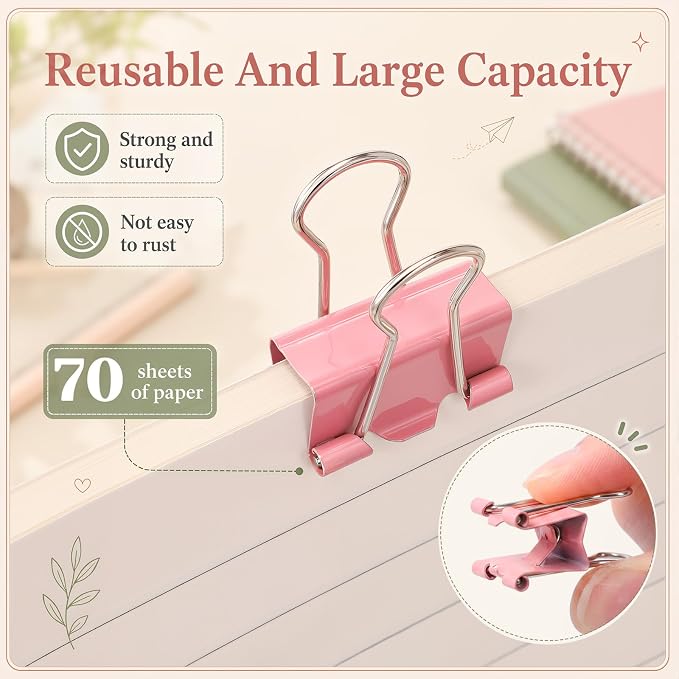 Yexiya 300 Pcs Small Binder Clips Sturdy 0.75 Inch Pink Paper Med Clips Office - Image 3