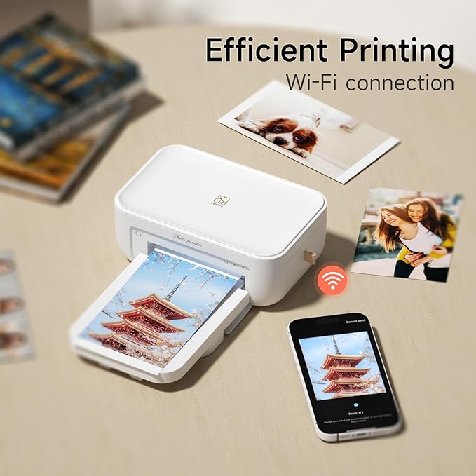 HPRT Photo Printer 4x6 with 108 Sheet Photo Paper& 2 Ribbon, Instant Picture Printer for iPhone, Smartphone, Thermal Dye Sublimation, WI-Fi Connnecting, Home Use, White-DeskLoop Office