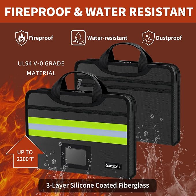 Fireproof Accordion Document Bag, Water-Resistant File Organizer, 12 Pockets - Image 2