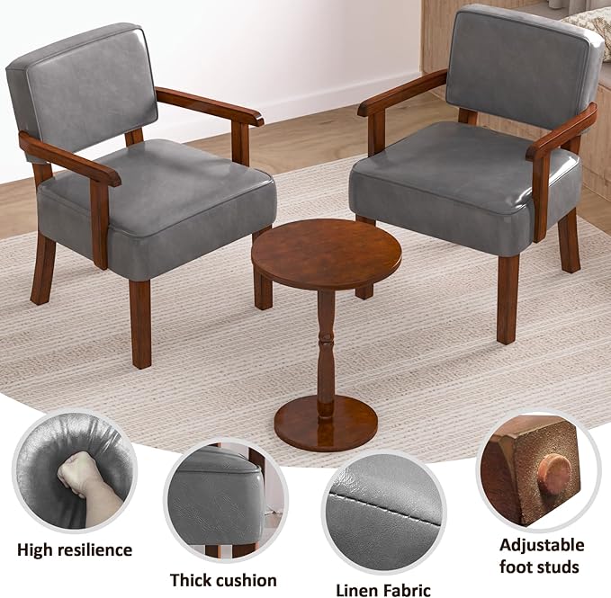 Accent Chair, PU Leather Oversized Living Room Chairs with Soft Seat and Armrests, Armchair for Bedroom, Dinning, Reading and Waiting Rooms (Leather Gray)-DeskLoop Office