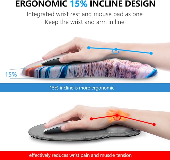 Mouse Pad Wrist Support, Laokiiy 2 in1 Keyboard Wrist Rest+ Ergonomic Mouse Pad - Image 2