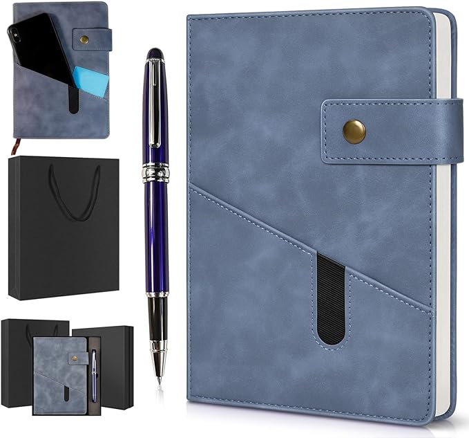 A5 Lined Leather Journal Notebook,Hardcover Journal Set with Pen and Gift Box,100Pages 100gsm Thick Ruled Paper Daily Diary for Men Women School,Travel,Business,Work,Writing 5.9" X 8.4"-DeskLoop Office