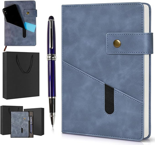 A5 Lined Leather Journal Notebook,Hardcover Journal Set with Pen and Gift Box,100Pages 100gsm Thick Ruled Paper Daily Diary for Men Women School,Travel,Business,Work,Writing 5.9" X 8.4"-DeskLoop Office