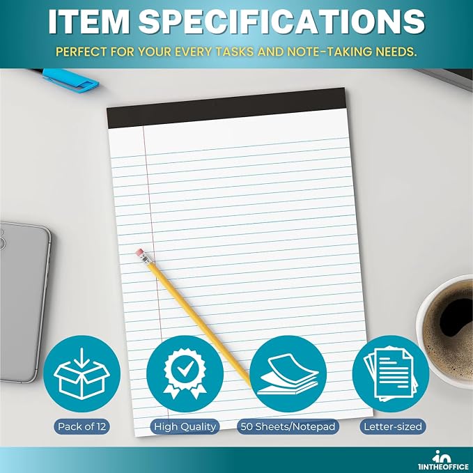 1InTheOffice Writing Pads 8.5 x 11, Wide Ruled Note Pads, Letter Size Writing - Image 7