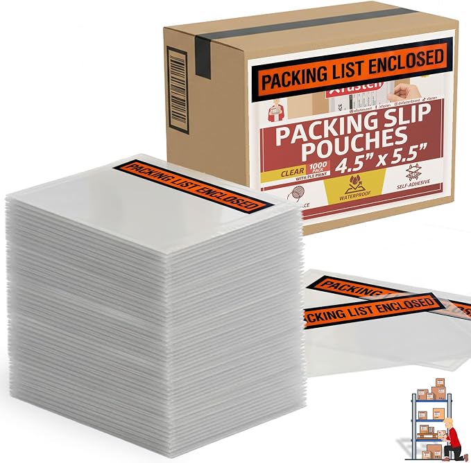 XFasten Packing Slip Pouches 4.5" x 5.5" Clear Enclosed Packing List Envelopes by XFasten