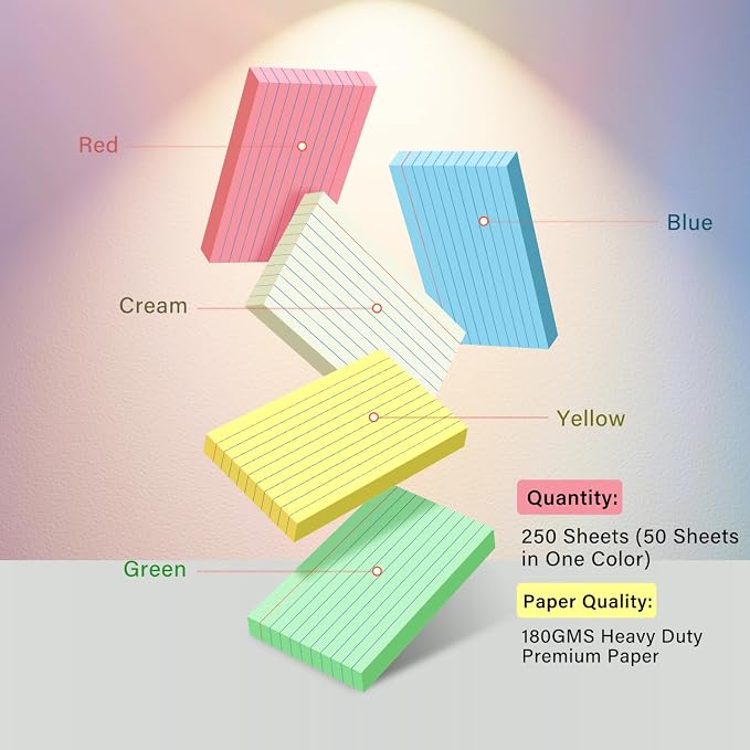 YIZUUN Colored Index Cards 3x5, 250 Pack, Ruled Index Cards, Flash Cards - Image 4