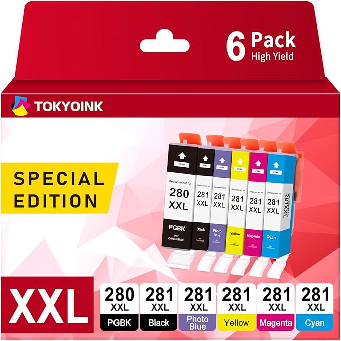 TOKYOINK Compatible Ink Cartridge Replacement for Canon PGI-280 XXL 280XXL PGBK for Pixma TR8620 TR8620a TR8520 TR7520 TS9120 TS8320 TS8220 TS6120 Printer 6 Pack PGBK/PB/Black/Cyan/Magenta/Yellow-DeskLoop Office