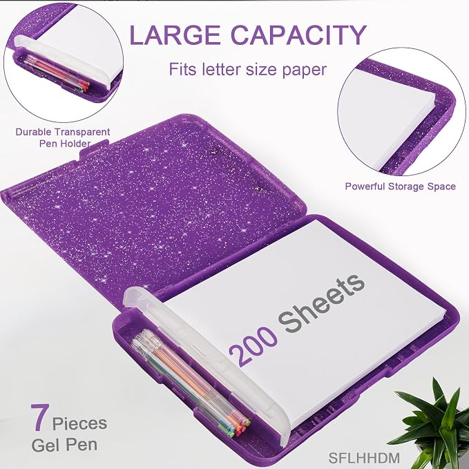 Glitter Clipboard with Storage, Storage Clipboard with Pen Holder, A4 Binder - Image 3