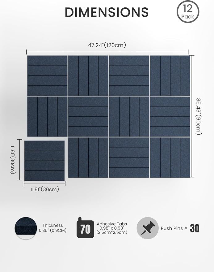 Bumusty Large Cork Board Alternative-48 x 36" Felt Bulletin Board Tiles - Image 2