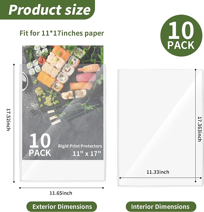 10 Pack 11" x17" Hard Plastics Sheet Protector, Rigid Print Protectors - Image 2