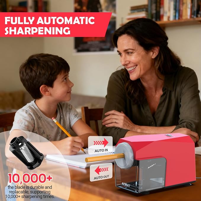 AFMAT Electric Pencil Sharpener, Fast & Hands-Free, 10K+ Uses, 5 Nibs, Fully - Image 2