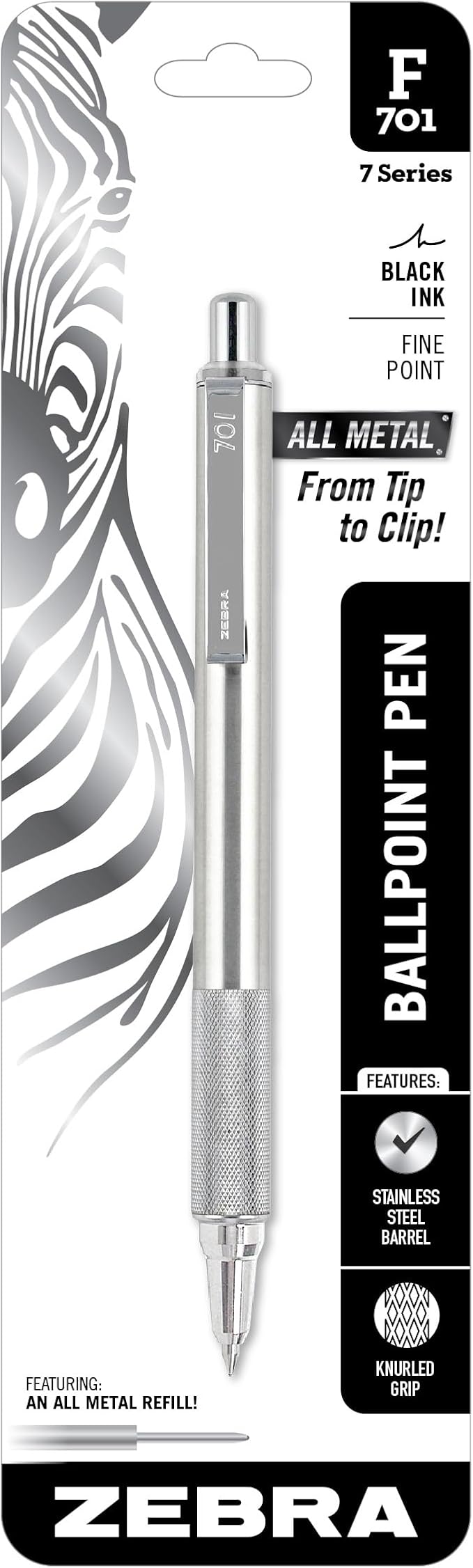 Zebra Pen F-701 Ballpoint Black Ink Fine Point 0.8mm Pen, Heavy Duty, Durable by ZebraPen