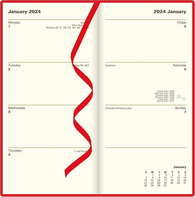 Letts of London Belgravia Weekly/Monthly Planner, 12 Months, January to December, 2024, Vertical, Slim Size, 6.625" x 3.25", Red (C33SURD-24)