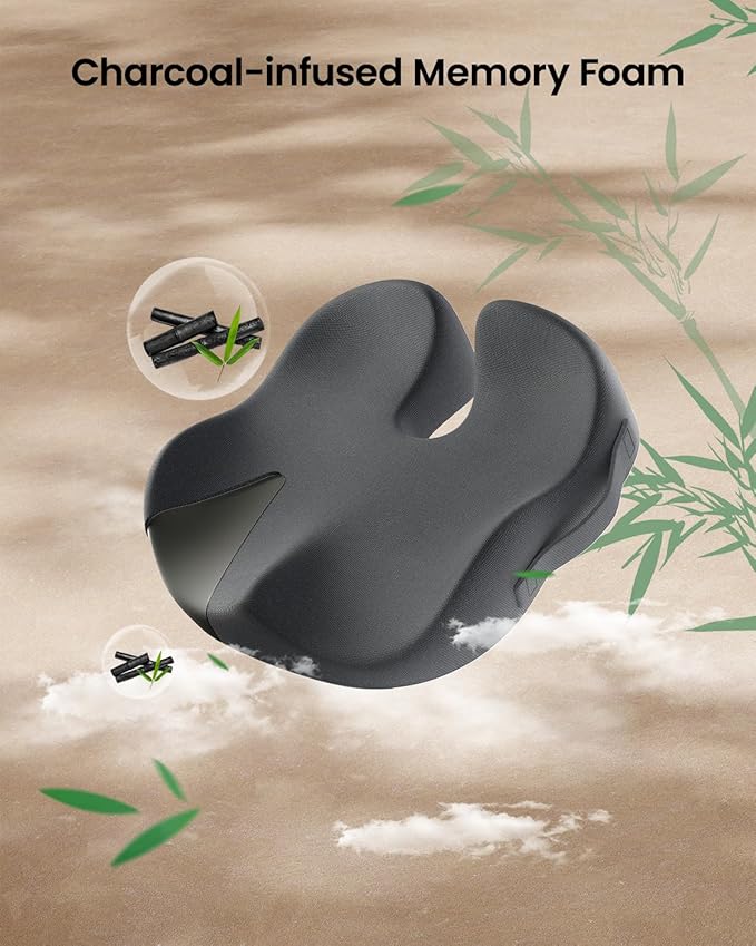 ProtoArc Seat Cushion, Office Chair Cushion for Sciatica, Coccyx Cushion, Ergonomic Memory Foam Seat Cushion for Car, Home, Pressure Relief Pad for Hip, Tailbone, All Day Comfort - Dark Gray-DeskLoop Office