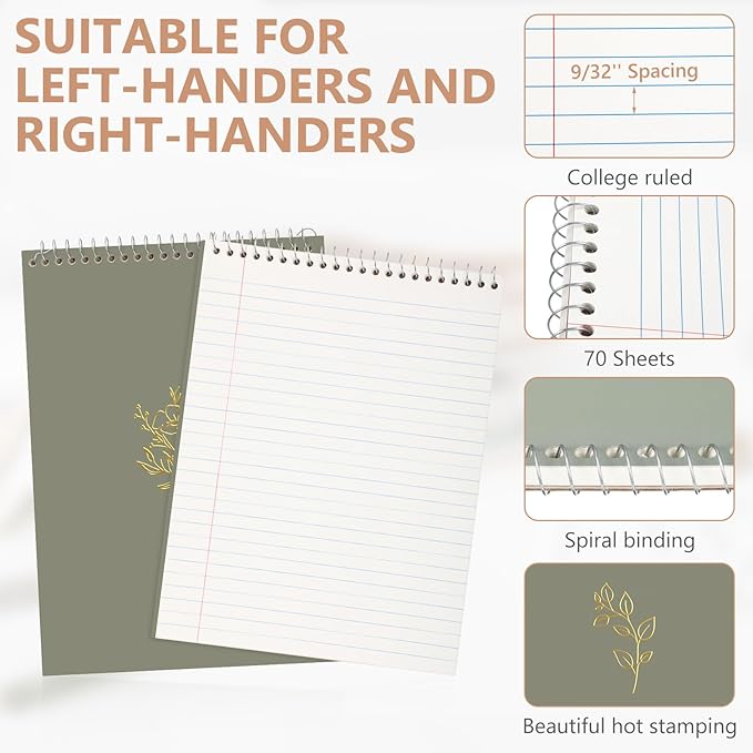 6 Pack 8.5 x 11'' Top Bound Office Steno Book Wide Ruled Double Sided Spiral Notebooks Reliable White Paper 70 Sheets/Pad Pastel Colors Covers for Writing School Notes(Hot Stamping)-DeskLoop Office