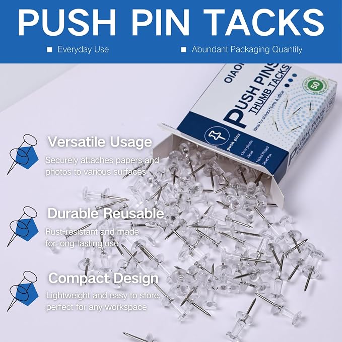 300pcs Clear Push pins for Bulletin Board Thumb Tacks for Walls pushpins Wall - Image 3