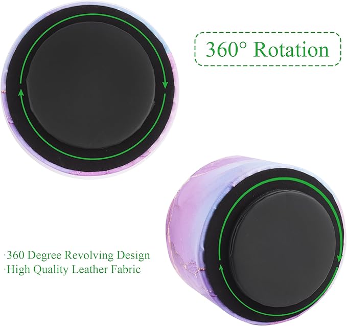 Round Leather Art Supply Organizer,Remote Control Holder,360-degree Rotating Pen Organizer with 4 Compartments(1-Purple Blue Splash Ink)-DeskLoop Office