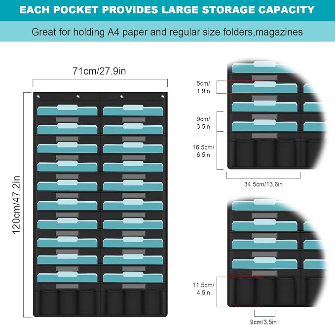KIKIGOAL 20 Pockets Hanging Wall File Organizer, Heavy Duty Storage Pocket Chart - Image 5