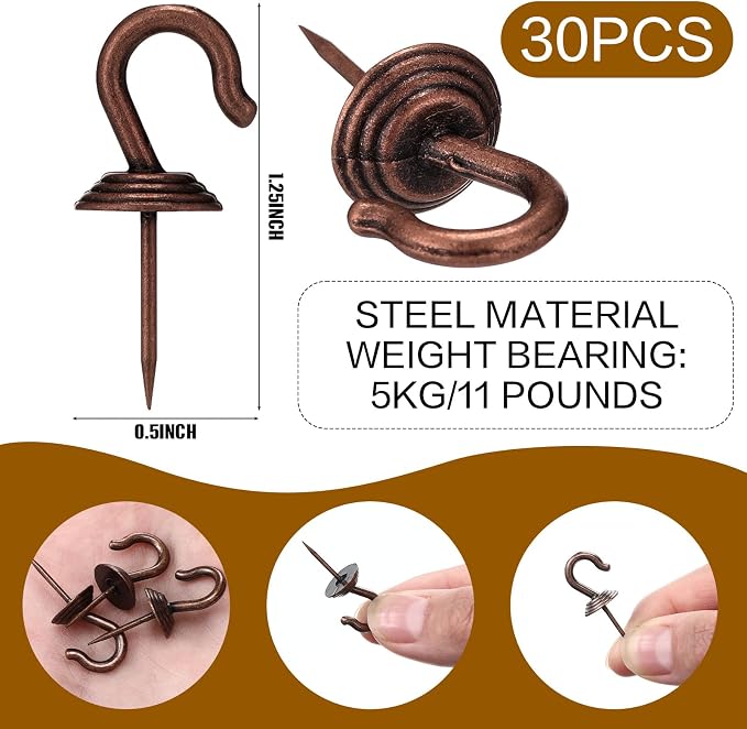 Hotop 60 Pieces Push Pin Wall Hooks Metal Thumb Tack Hangers Iron Alloy Nail - Image 2