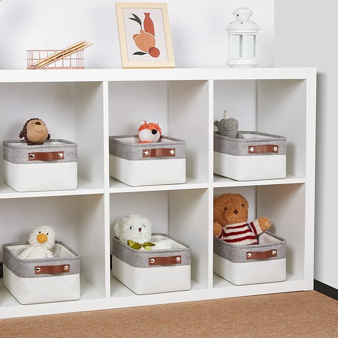 DULLEMELO Storage Baskets Bins for Organizing, Small Fabric Baskets for Shelves, Closets, Nursery, Home, Office, Empty Gift Baskets (6-Pack, Grey&White)-DeskLoop Office
