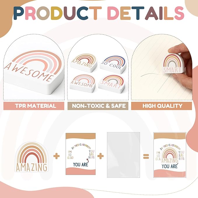 80 Sets Back to School Gifts for Students Rainbow Erasers Bulk with Greeting Cards 3D Novelty Desk Erasers for Kids Birthday Party Favors Classroom Rewards-DeskLoop Office