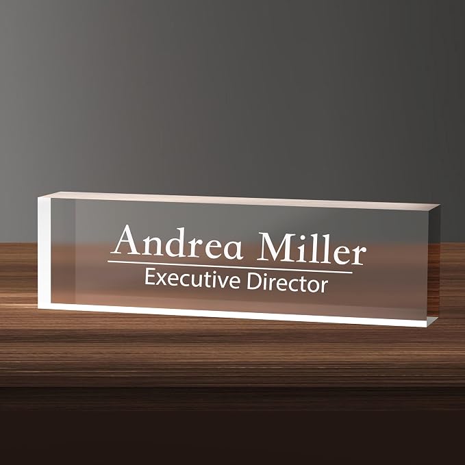 Name Plate for Desk, Office Table Plate Personalized, 8 inch x 2.5 inch Acrylic by GUDWING