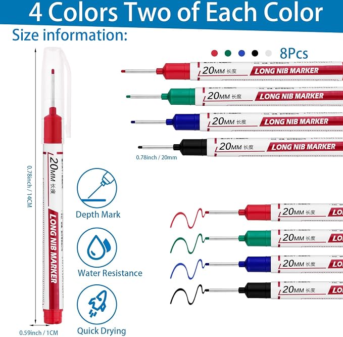 8 PCS Long Head Deep Hole Marker Pens, 20mm Long Nib Marker, Longs Nose Markers - Image 2