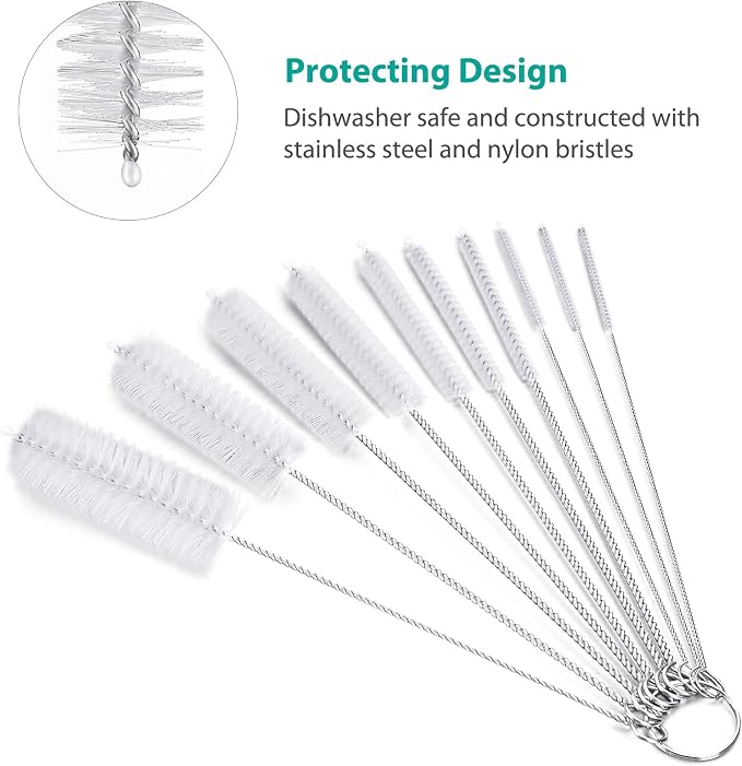 CiaraQ Bottle Cleaning Brushes, 8 Inch Nylon Tube Brush Set | White Cleaner - Image 4