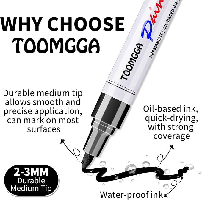 TOOMGGA Black Paint Pens Permanent Paint Markers - Image 3