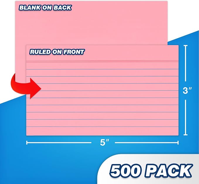 Chell 500 Count Index Cards 3x5 Inch Heavyweight, Ruled Front and Blank Back - Image 3