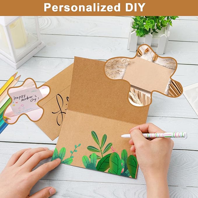 100 Packs Blank Brown Note Cards and Envelopes 4 x 6 Heavyweight Folded Cardstock and A4 Envelopes Printable Self Seal for DIY Greeting Cards, Wedding Invitations, Thank You Card, Birthday