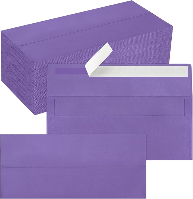 200 Pack #10 Business Envelopes, Self Seal Standard Purple Envelopes by QIKSION