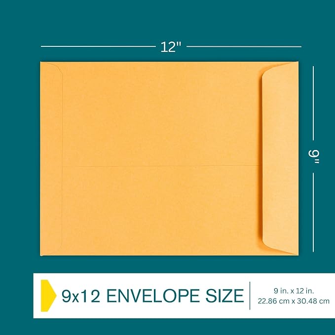 9x12 Brown Kraft Open End Envelopes Peel & Seal, 100 Pack, Self Seal Mailing - Image 3