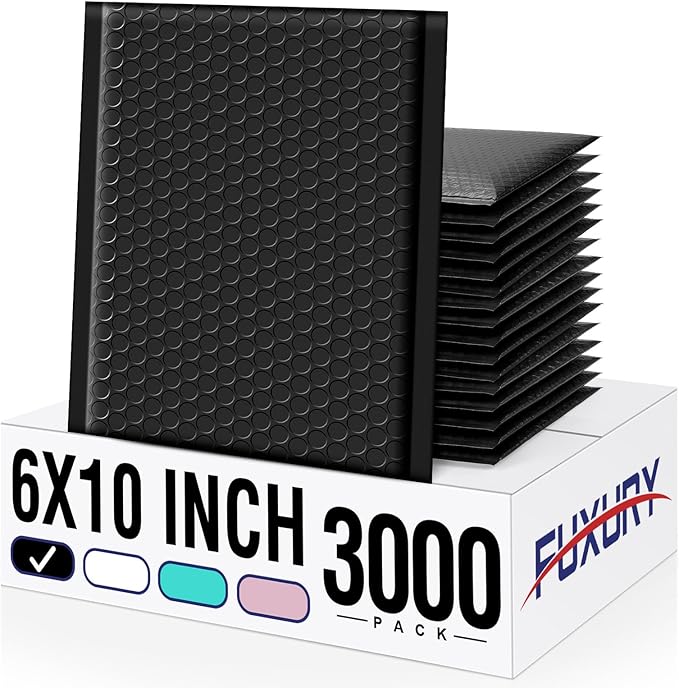 Fuxury Bubble Mailers 6x10“ 3000 Pack Black Padded Envelopes Usable Size 6x9" by Fuxury