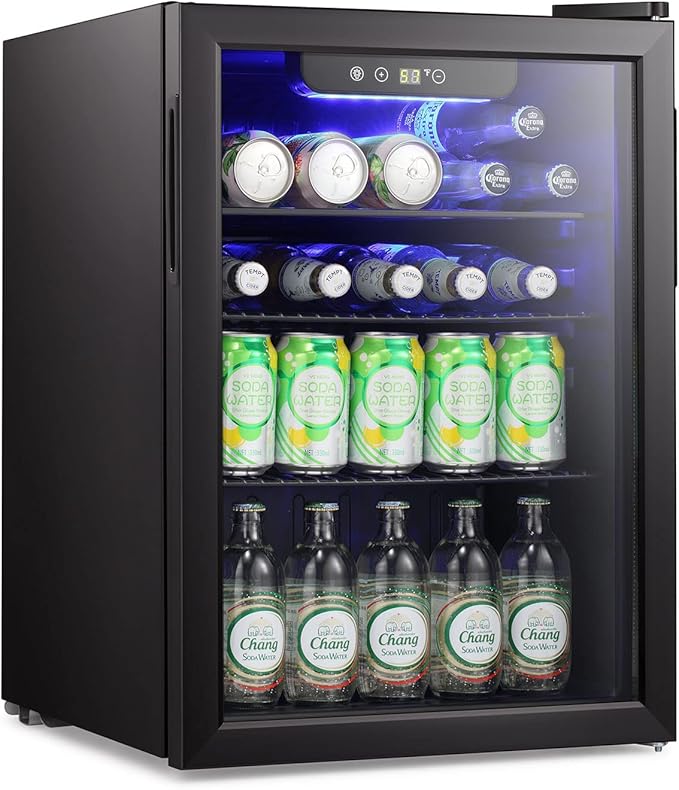 Antarctic Star Mini Fridge-95 Can Beverage Refrigerator Wine Cooler Clear Front Glass Door Small Drink Touch Screen for Soda Beer Bar Office Home 2.6 cu.ft-DeskLoop Office