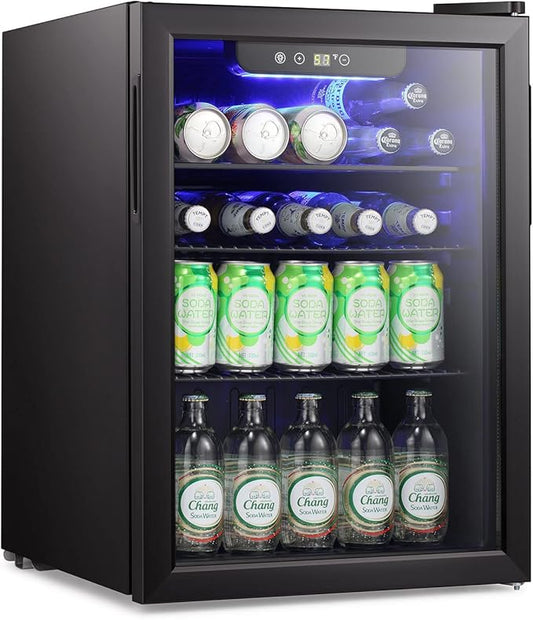 Antarctic Star Mini Fridge-95 Can Beverage Refrigerator Wine Cooler Clear Front Glass Door Small Drink Touch Screen for Soda Beer Bar Office Home 2.6 cu.ft-DeskLoop Office