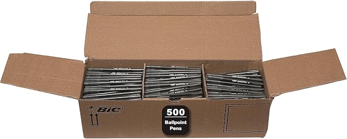 BIC Round Stic Xtra Life Black Ballpoint Pens, Medium Point, 500-Count Pack of by BIC