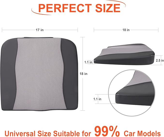Car Seat Cushion, Comfort Memory Foam Car Cushions for Driving - Sciatica & Lower Back Pain Relief, Driver Seat Pillow for Auto, Office Chair, Wheelchair - Black&Gray-DeskLoop Office